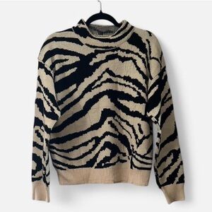 Chic Zebra Print Turtleneck Sweater - Black and Cream